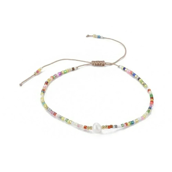 Handcrafted Real Freshwater Pearl Multicolor Japanese Glass Beads Bracelet - Picture 2 of 3